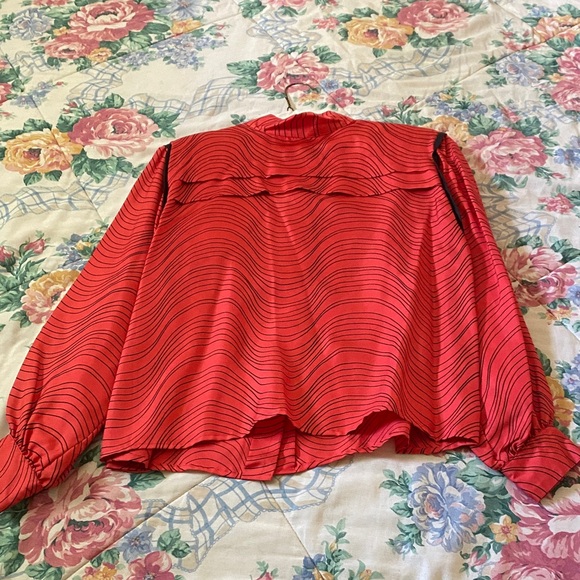 Neiman Marcus Red and Black Striped Blouse - Picture 1 of 1